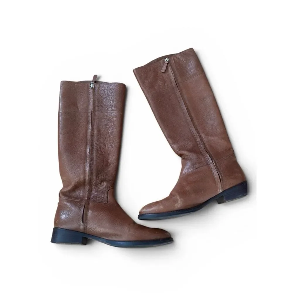 Tory Burch Jolie Riding Boots Pebbled Brown Leather 10.5